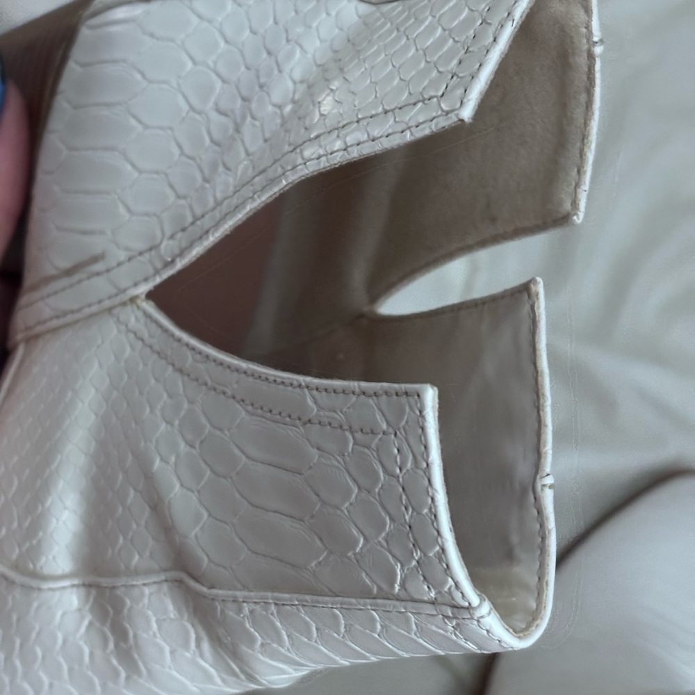 Chic White Croc Textured Slip On Ankle Booties With Block Heel | Size 10 - Picture 9 of 11
